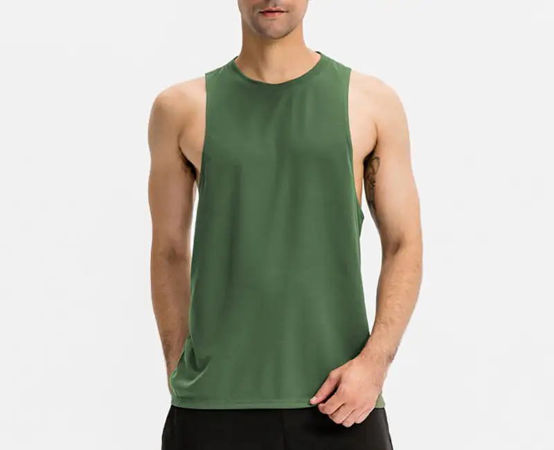 Round Neck Tank Top Green color Men's sports vest